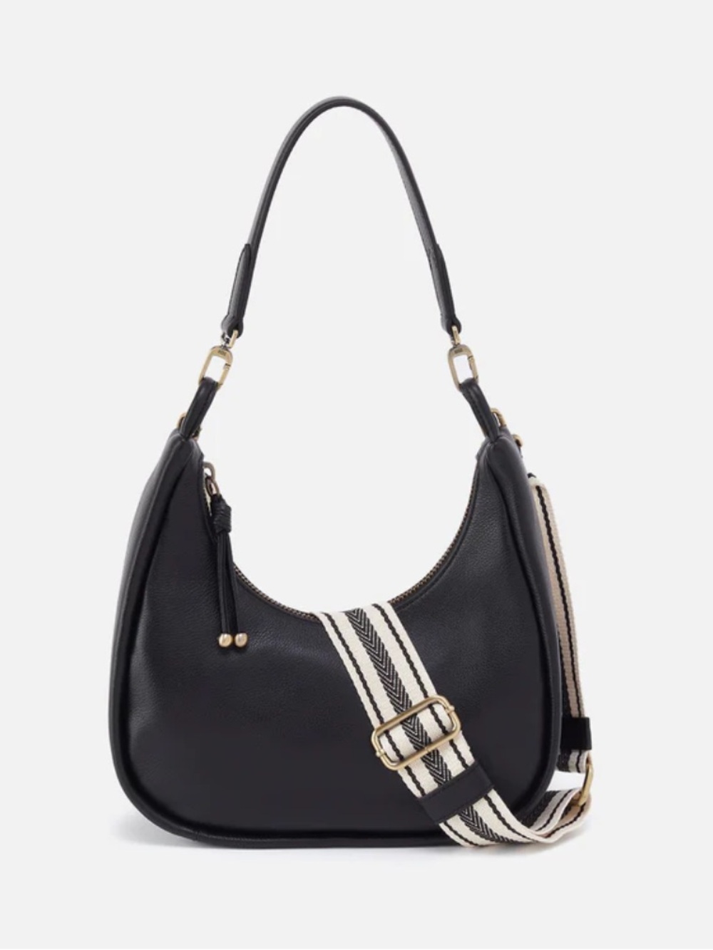 HOBO Cass Small Shoulder Bag Purse — Black Pebbled Leather